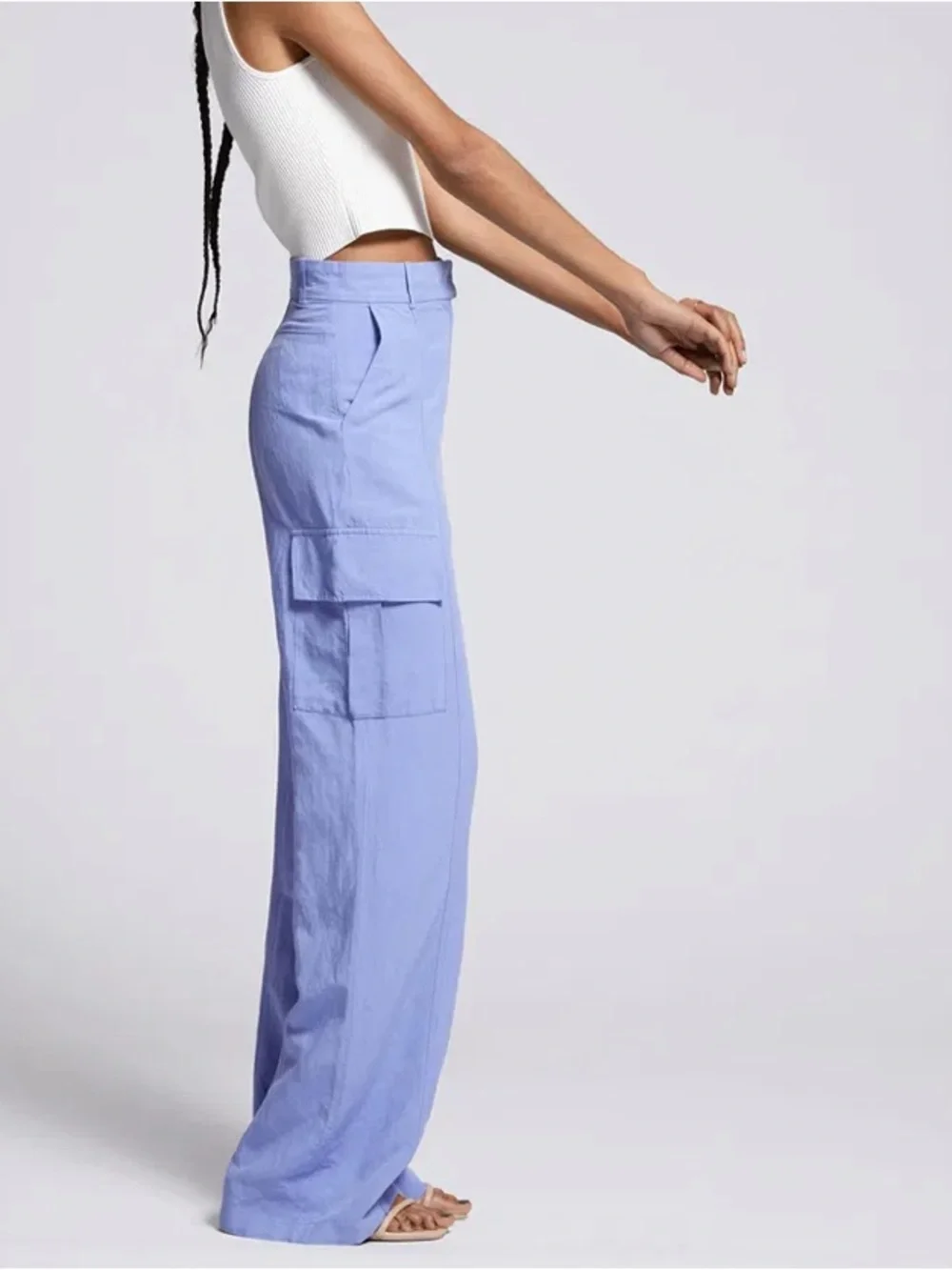 & Other Stories Wide-Leg Cargo Pants NWT Size 0 In Blue (Periwinkle/Purple) - Picture 5 of 13
